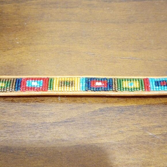 Brighton Skinny Beaded Leather Belt, Size M/32 - Vintage! main image 6